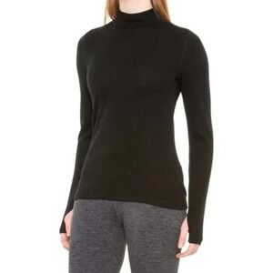 Wicked Wool Black Long Sleeve Turtleneck Top Fitted Soft Base Layer Top